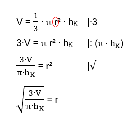 Kegel Umstellen der Volumenformel nach r.png