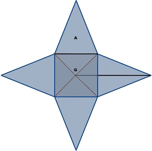 Gitternetz einer Pyramide mit angegebener Kantenlänge und Seitenhöhe.