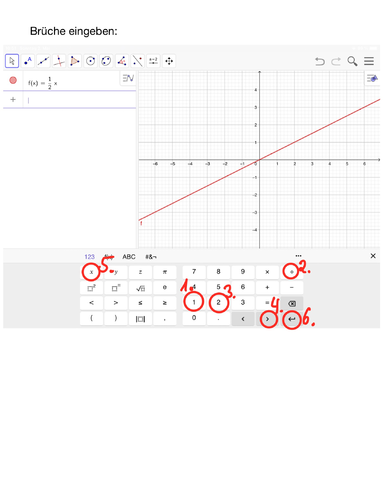 GeoGebra Graphen zeichnen Brüche f(x) = einhalb x.png