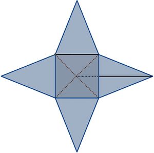 Gitternetz einer Pyramide mit angegebener Kantenlänge und Seitenhöhe.